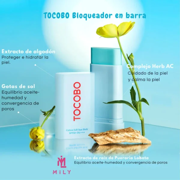 (Español) (2) TOCOBO Protector Solar en Barra SPF50+ PA++++ para Piel Grasa y Sensible 19g