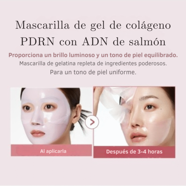 Modelo relajándose con la mascarilla PDRN Medicube de hidrogel aplicada.